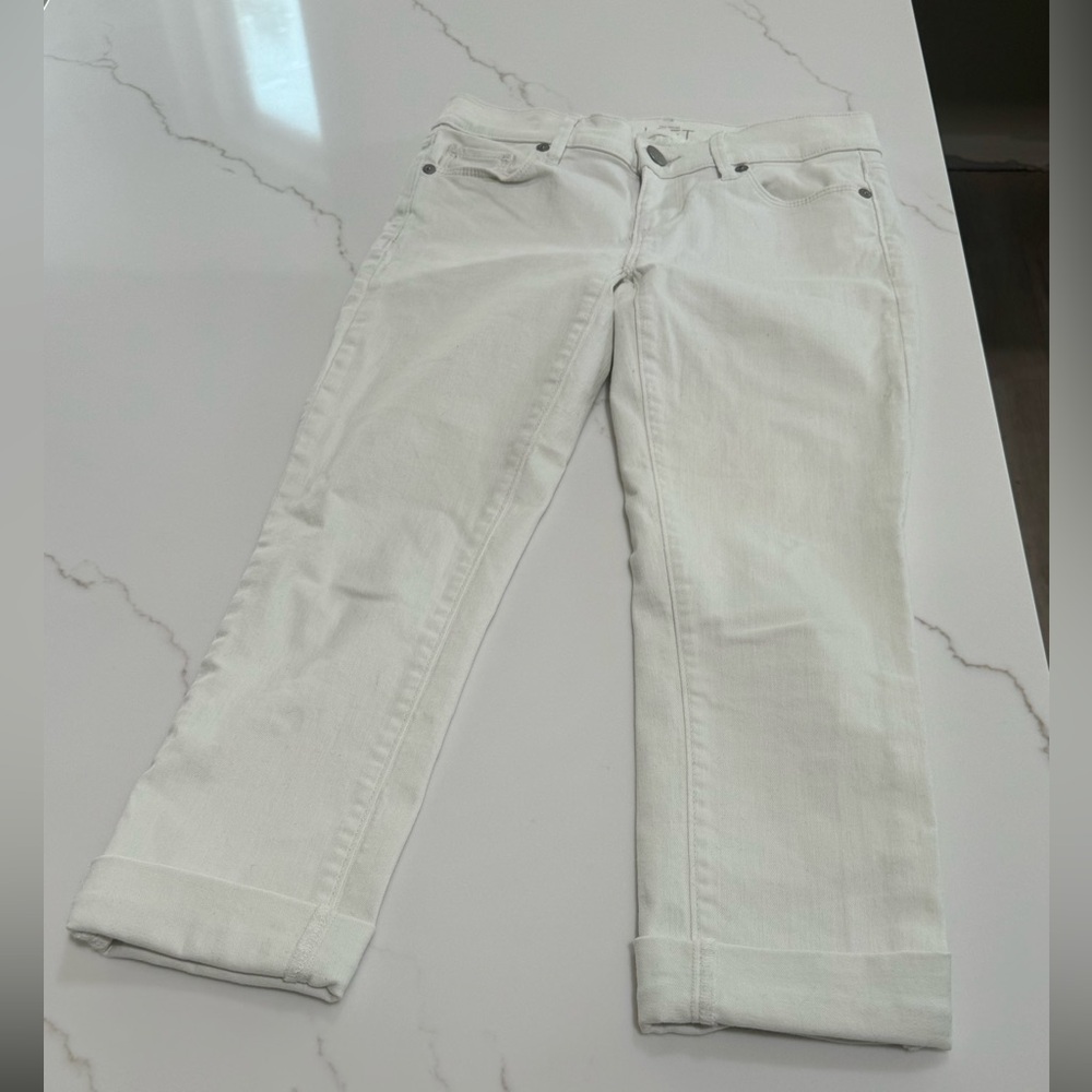 Ann Taylor Loft White Modern Cuffed Crop Jeans, Size 24/00P